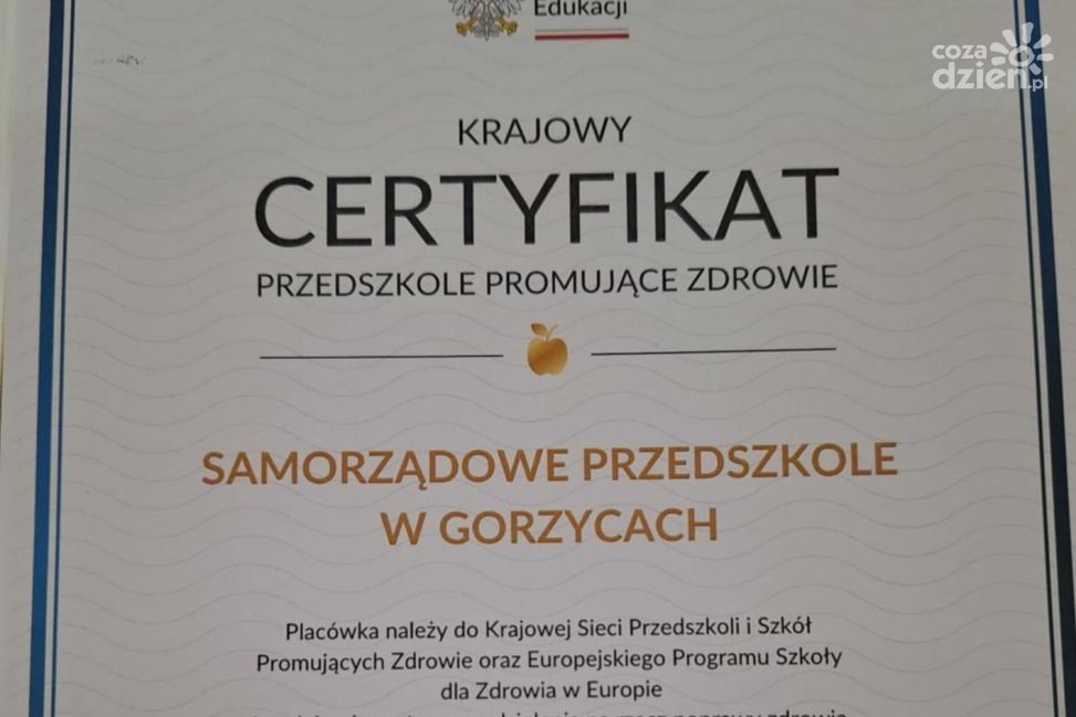 Samorządowe Przedszkole w Gorzycach wyróżnione Krajowym Certyfikatem 