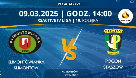 Mecz 19. kolejki RS ACTIVE IV Ligi Świętokrzyskiej: Klimontowianka Klimontów - Pogoń Staszów (RELACJA LIVE)