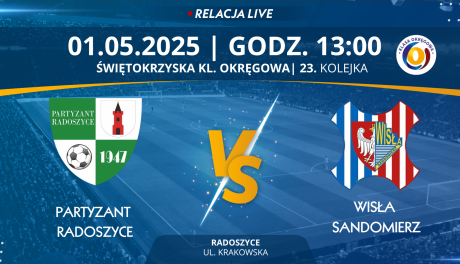 Mecz 23. kolejki, Świętokrzyskiej Klasy Okręgowej: Partyzant Radoszyce - Wisła Sandomierz (RELACJA LIVE)
