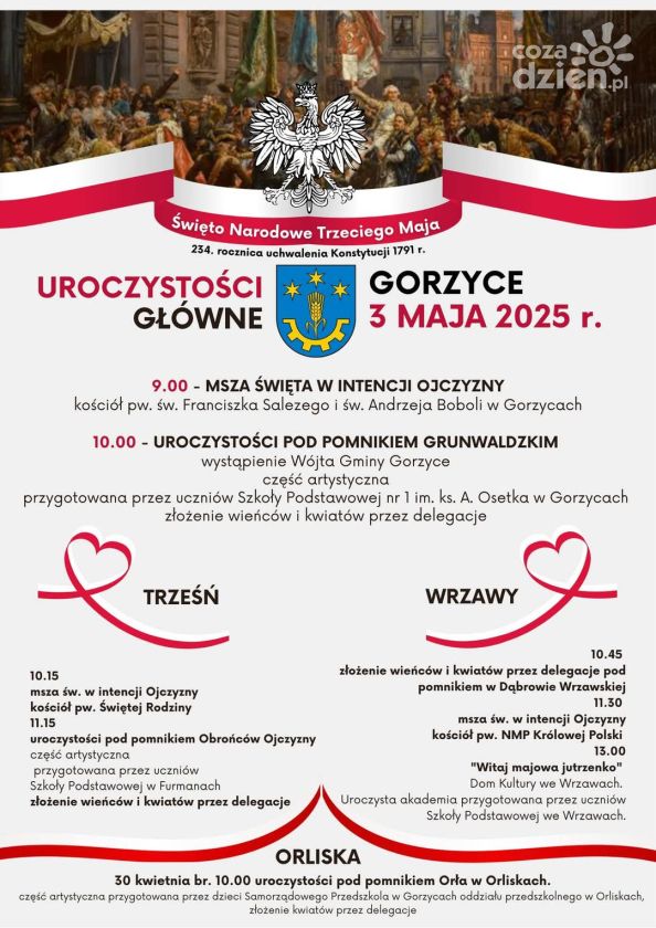 Gorzyce i okolice uczczą Konstytucję 3 Maja – zaproszenie na uroczystości patriotyczne
