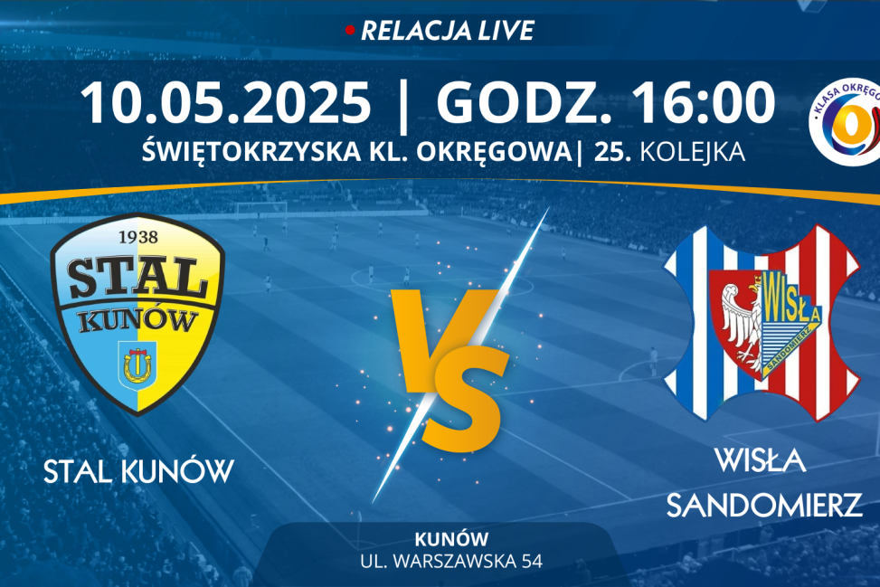 Mecz 25. kolejki Świętokrzyskiej Klasy Okręgowej: Stal Kunów - Wisła Sandomierz (RELACJA LIVE)