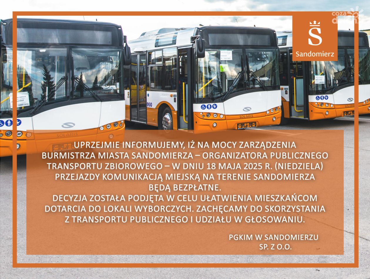 Bezpłatna komunikacja miejska w Sandomierzu 18 maja. Miasto ułatwia dojazd na wybory