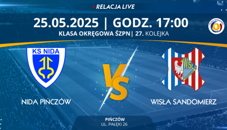 Mecz 27. kolejki Świętokrzyskiej Klasy Okręgowej: NIDA PIŃCZÓW - WISŁA SANDOMIERZ (RELACJA LIVE)
