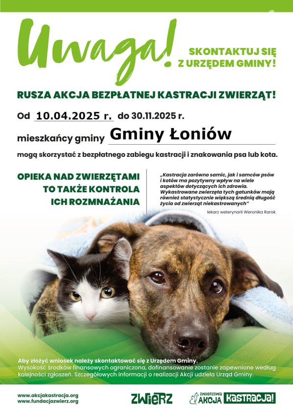 Gmina Łoniów rusza z bezpłatną akcją kastracji zwierząt