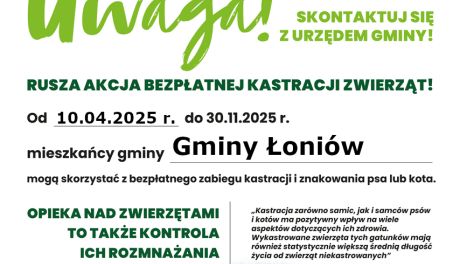 Gmina Łoniów rusza z bezpłatną akcją kastracji zwierząt