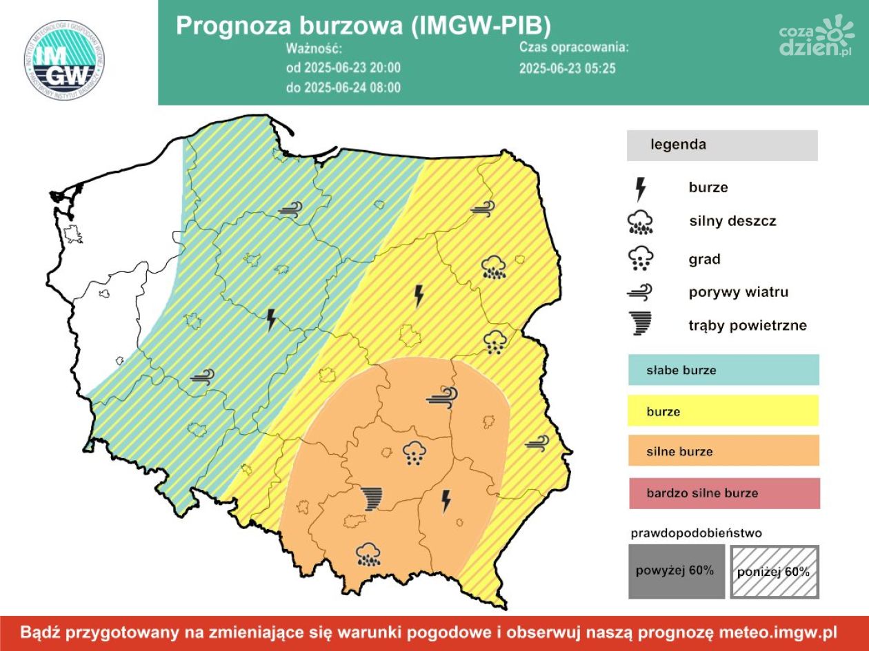 Gwałtowne burze i silny wiatr nad regionem. Uwaga na możliwe podtopienia!