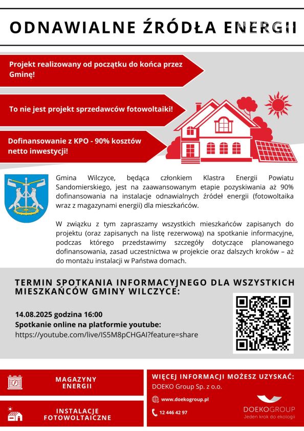 Gmina Wilczyce zainwestuje w OZE. Mieszkańcy zyskają 90% dofinansowania