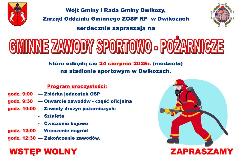 Gminne Zawody Sportowo-Pożarnicze w Dwikozach – drużyny strażackie zapraszają kibiców.