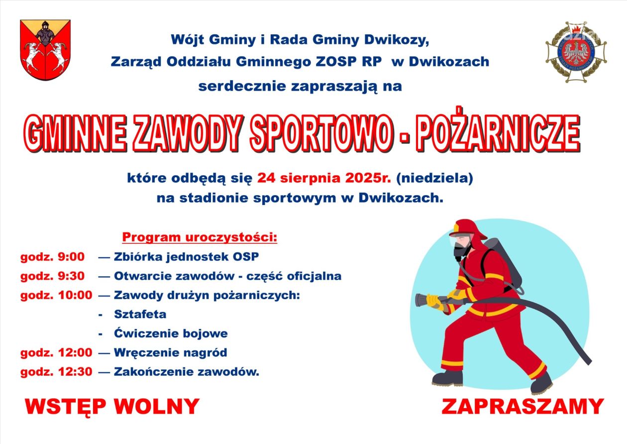 Gminne Zawody Sportowo-Pożarnicze w Dwikozach – drużyny strażackie zapraszają kibiców.