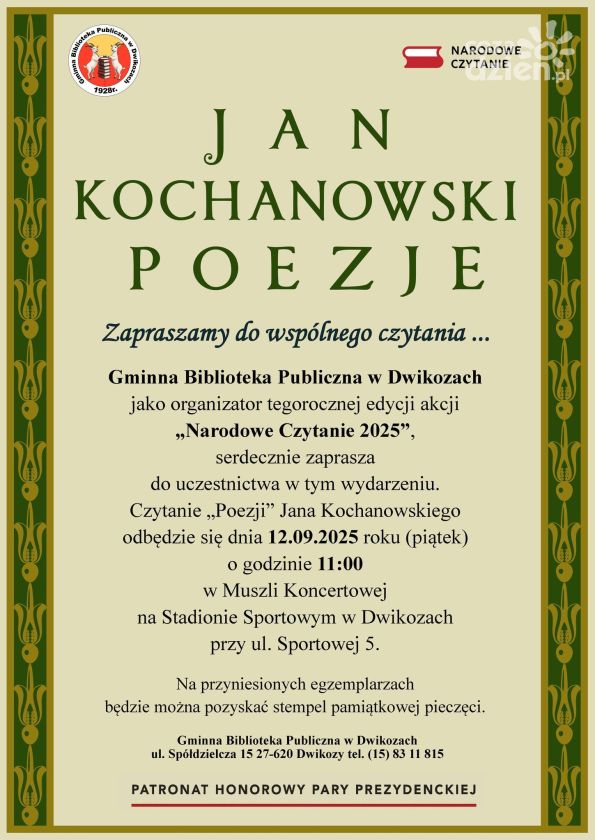 Wspólne czytanie poezji Jana Kochanowskiego w ramach Narodowego Czytania 2025 w Dwikozach