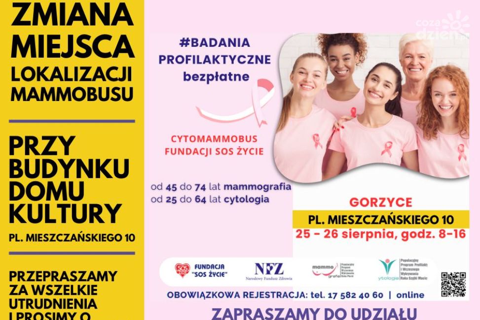 Zmiana lokalizacji mammobusu w Gorzycach. Badania profilaktyczne już 25 i 26 sierpnia