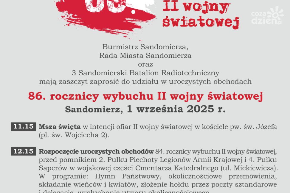 Sandomierz uczci 86. rocznicę wybuchu II wojny światowej
