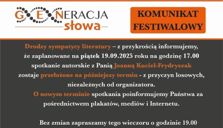 Zmiany w programie Festiwalu Literackiego „GENeracja Słowa” w Sandomierzu