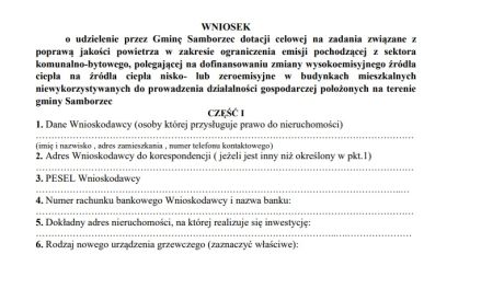 Gmina Samborzec uruchamia nabór wniosków na wymianę źródeł ciepła