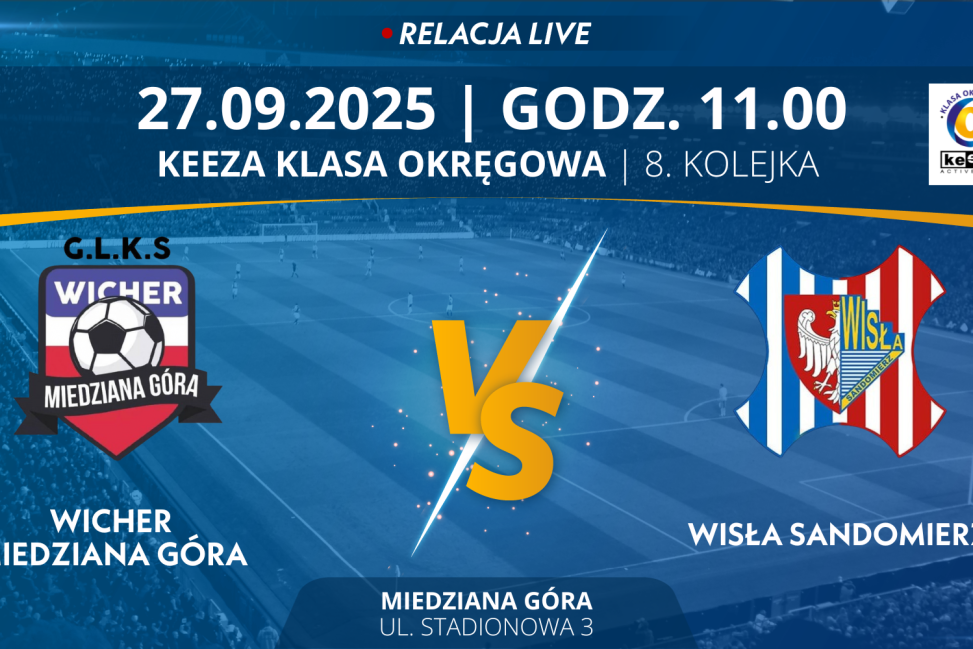 Mecz 8. Kolejki KEEZA Klasy Okręgowej: Wicher Miedziana Góra - Wisła Sandomierz (RELACJA LIVE)