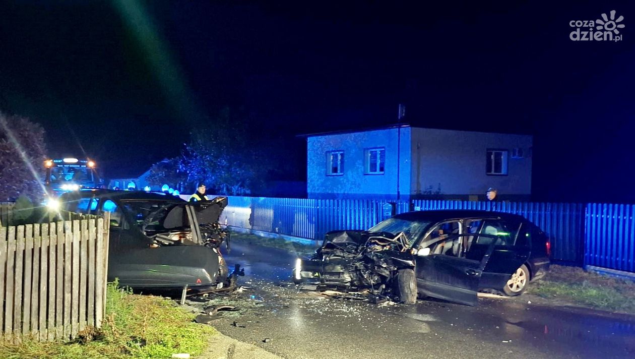 Czołowe zderzenie w Wydrzy. Pięć osób, w tym dwoje dzieci, trafiło do szpitala.