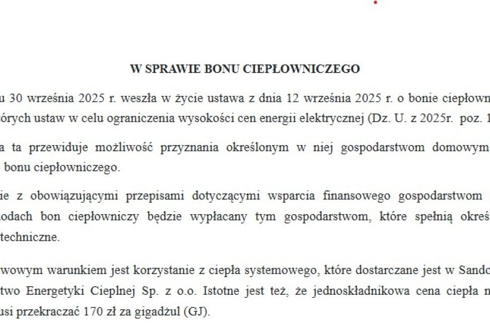 Bon ciepłowniczy – wsparcie dla gospodarstw domowych w Sandomierzu