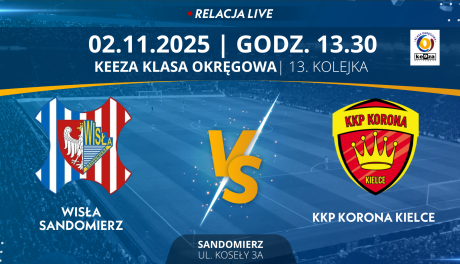Mecz 13. Kolejki KEEZA Klasy Okręgowej: Wisła Sandomierz - KKP Korona Kielce (RELACJA LIVE)