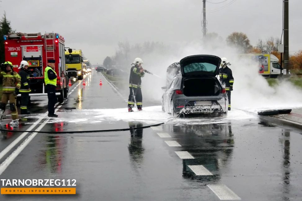 Pożar samochodu na DK 77 w Motyczu Poduchownym