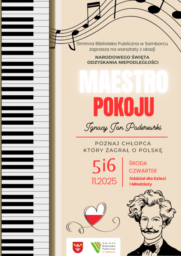„Maestro Pokoju”. Biblioteka w Samborcu zaprasza na patriotyczne warsztaty
