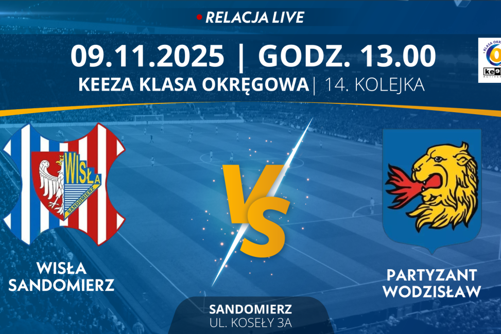 Mecz 14. Kolejki KEEZA Klasy Okręgowej: Wisła Sandomierz - Partyzant Wodzisław (RELACJA LIVE)
