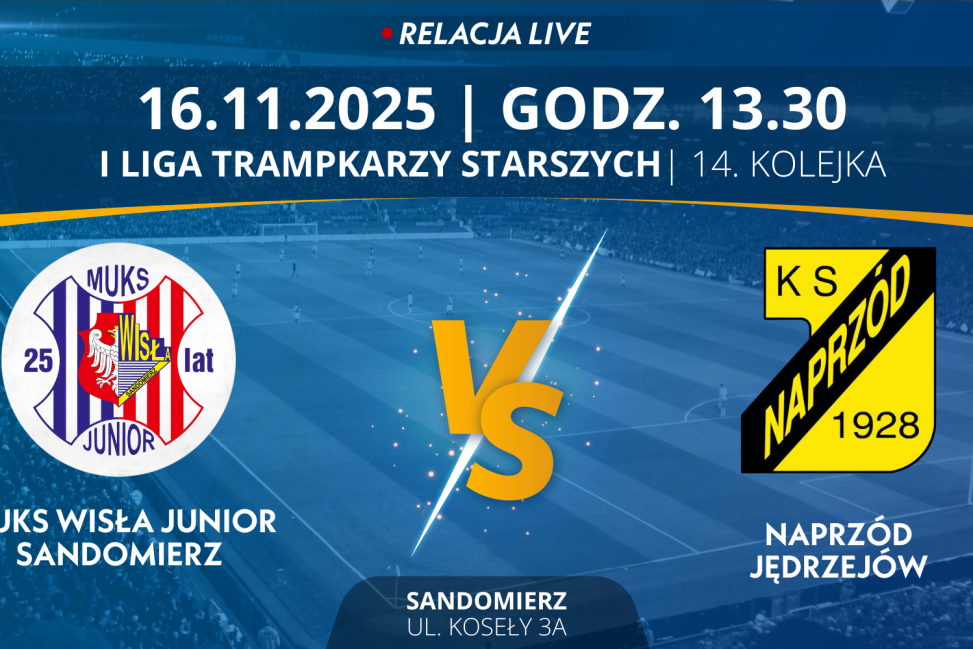Mecz 14. Kolejki I Ligi Tramparzy Starszych ŚZPN: MUKS Wisła Junior Sandomierz- Naprzód Jędrzejów (RELACJA LIVE)
