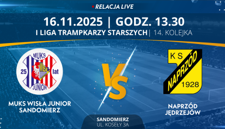 Mecz 14. Kolejki I Ligi Tramparzy Starszych ŚZPN: MUKS Wisła Junior Sandomierz- Naprzód Jędrzejów (RELACJA LIVE)