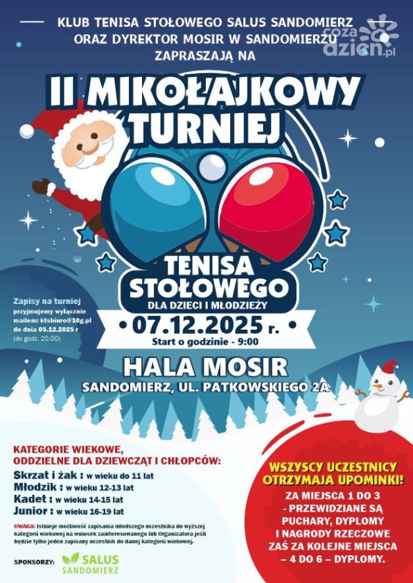 II Mikołajkowy Turniej Tenisa Stołowego już wkrótce w Sandomierzu