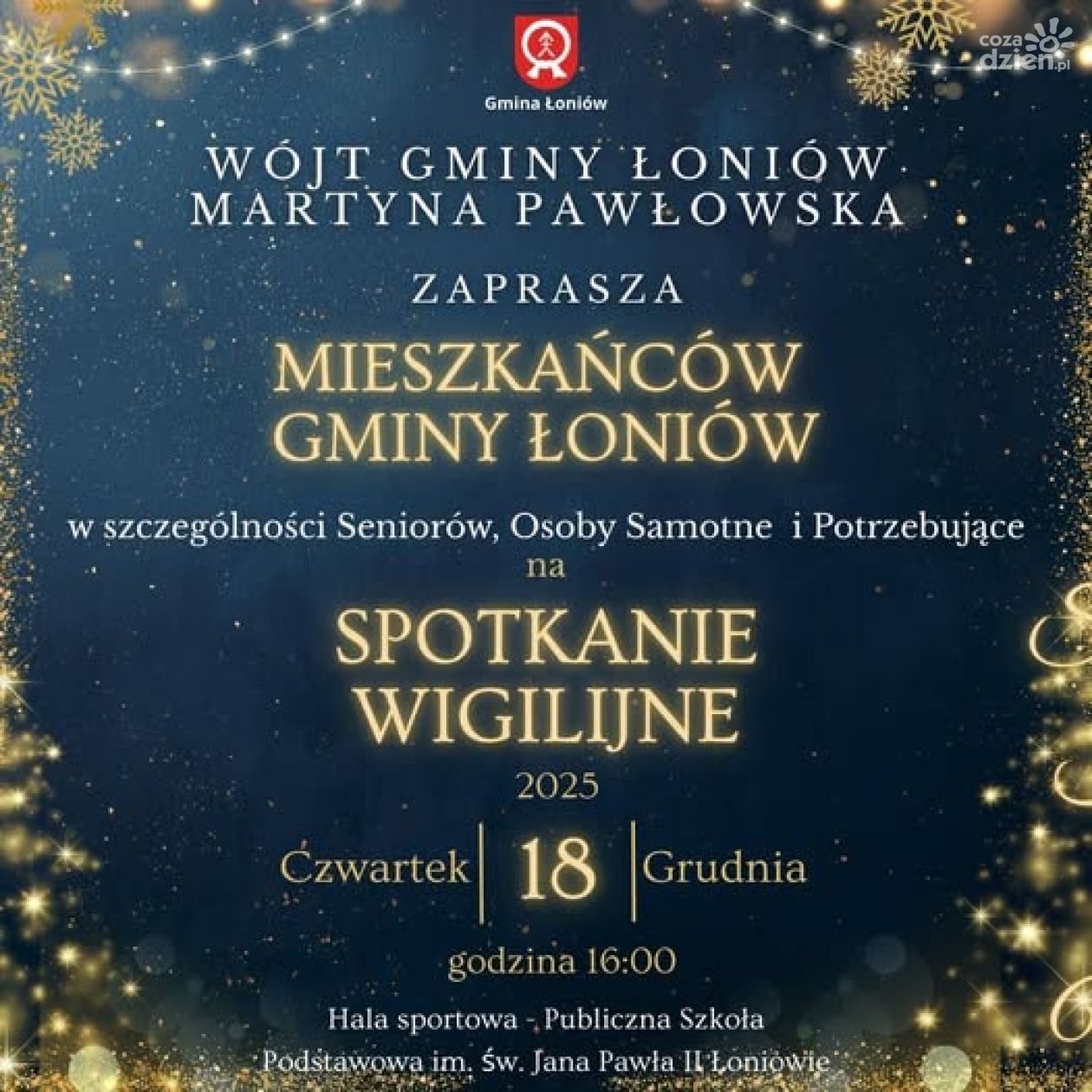 Spotkanie Wigilijne dla mieszkańców Gminy Łoniów