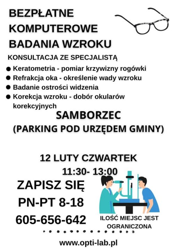 Bezpłatne badanie wzroku dla mieszkańców gminy Samborzec