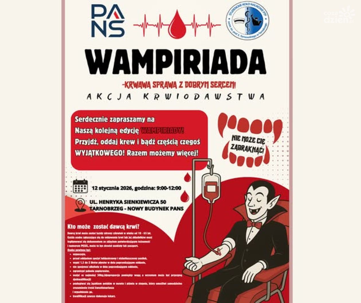 W Tarnobrzegu odbędzie się akcja honorowego krwiodawstwa „Wampiriada 2026”
