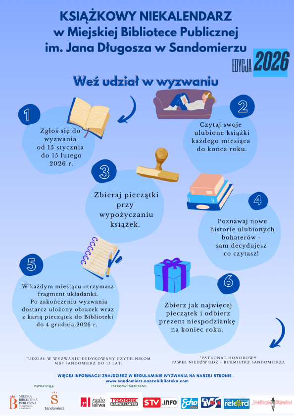 „Książkowy Niekalendarz 2026” – czytelnicze wyzwanie dla najmłodszych w Sandomierzu