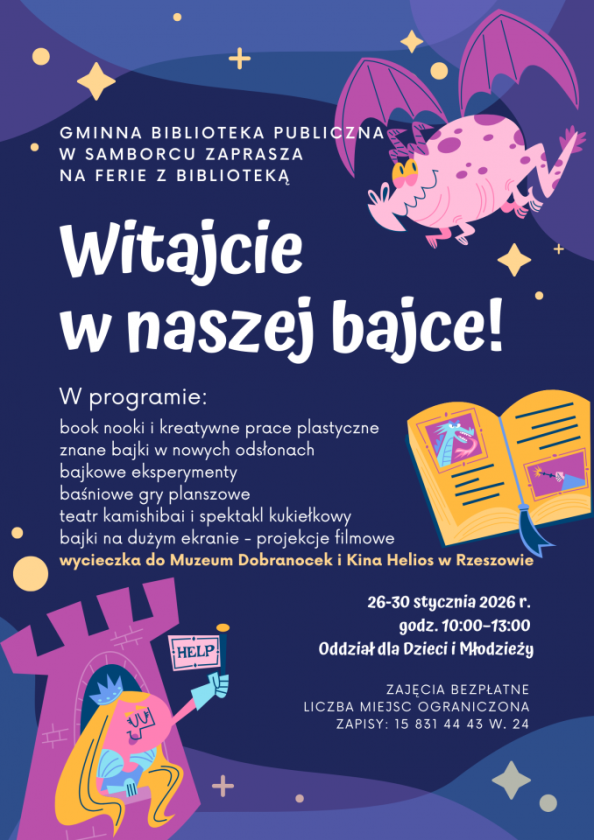 Ferie z Biblioteką w Samborcu. „Witajcie w naszej bajce!”