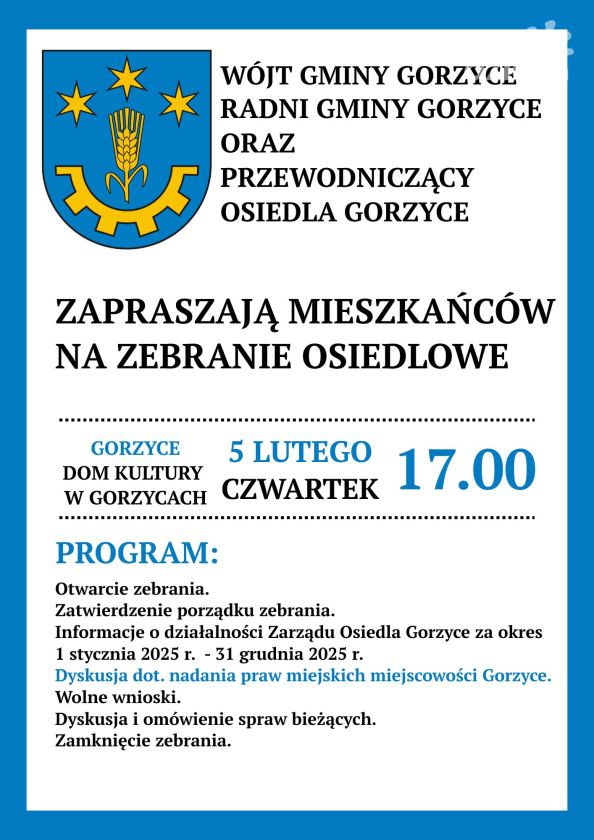 Zebranie osiedlowe w Gorzycach. Spotkanie zaplanowano na 5 lutego