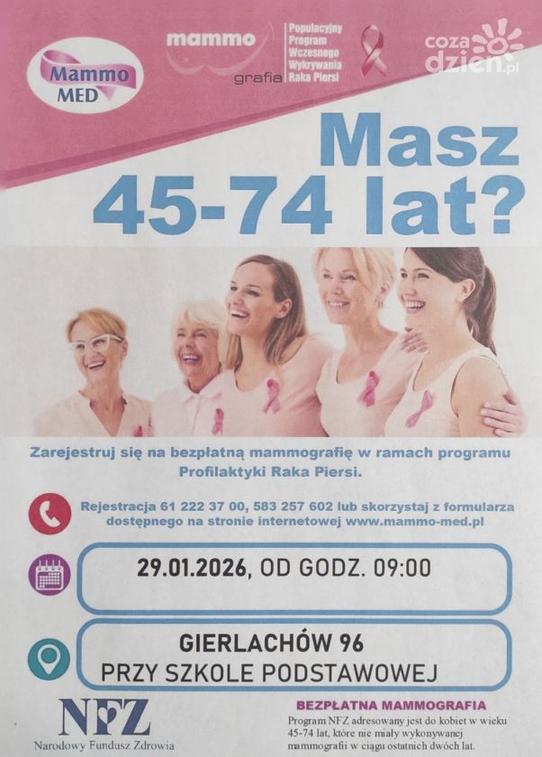 Bezpłatna mammografia w Gierlachowie. Badania 29 stycznia