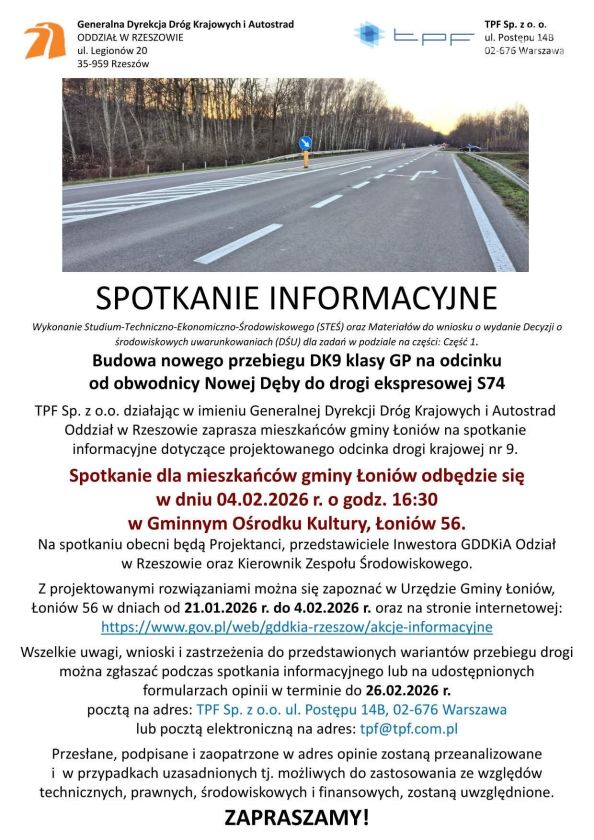 Nowy przebieg DK9. GDDKiA zaprasza mieszkańców gminy Łoniów na spotkanie informacyjne