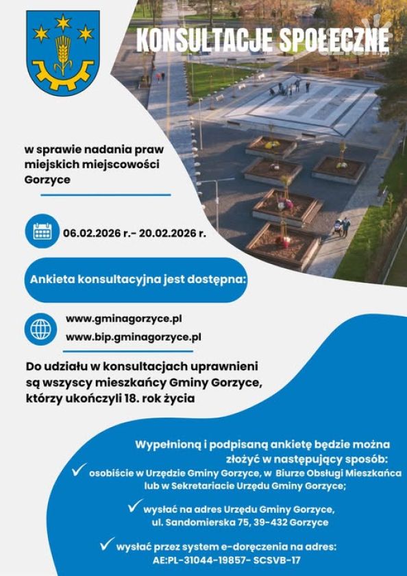 Konsultacje społeczne w sprawie nadania Gorzycom statusu miasta