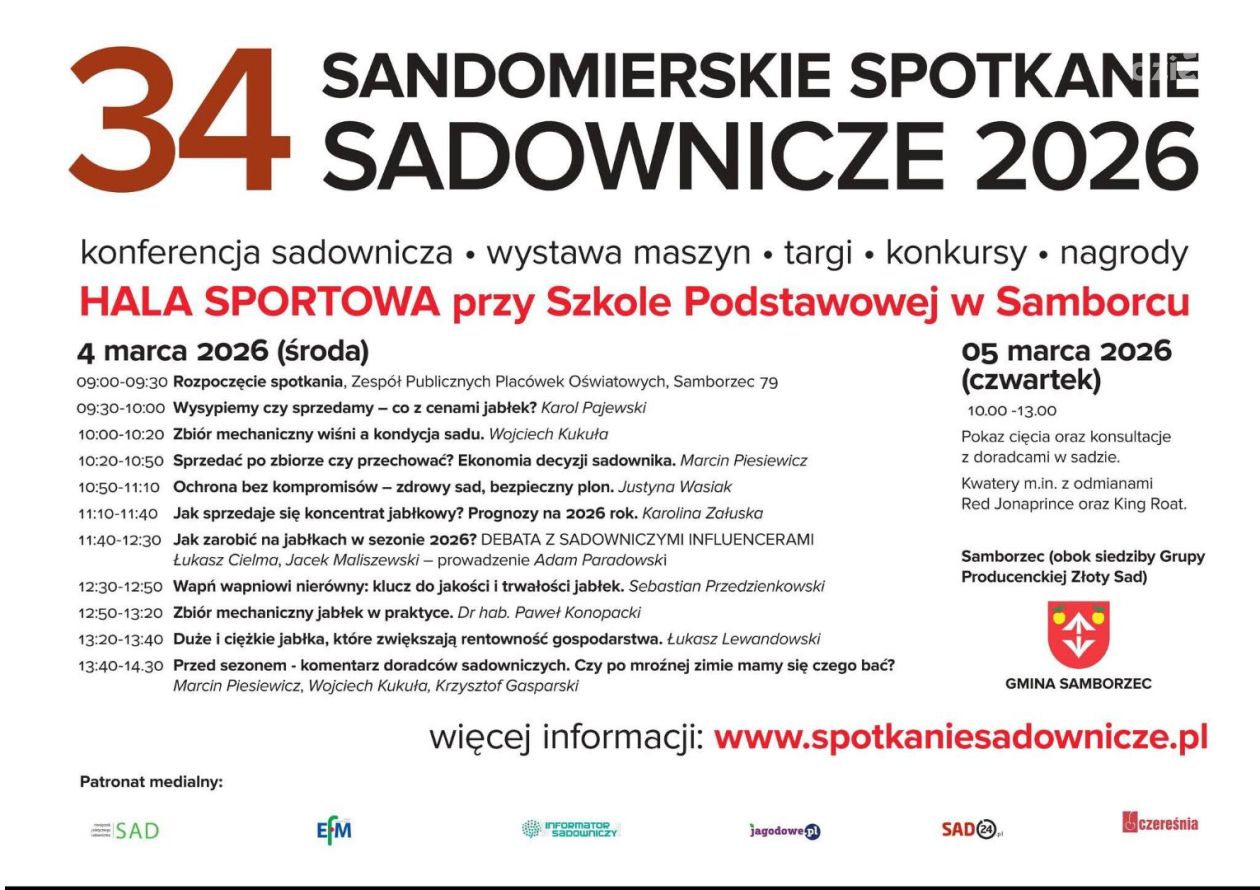34. Sandomierskie Spotkanie Sadownicze już 4 marca w Samborcu