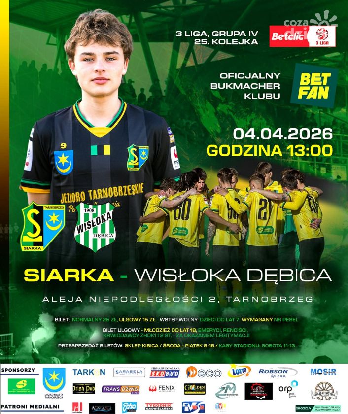 Siarka wraca na swój stadion. Starcie z Wisłoką Dębica po cennym zwycięstwie