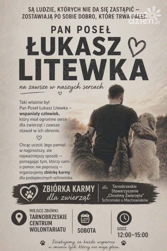 Zbiórka karmy dla zwierząt w Tarnobrzegu. To hołd dla posła Łukasza Litewki
