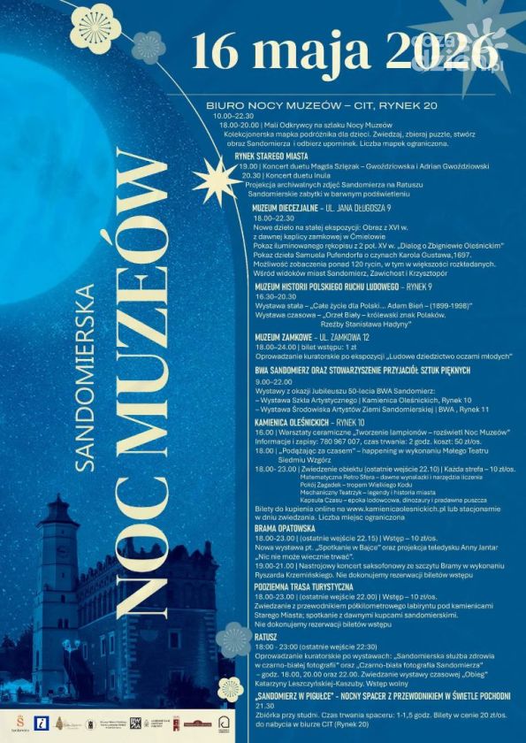 Sandomierz rozbłyśnie kulturą – Noc Muzeów 2026 pełna atrakcji i wydarzeń