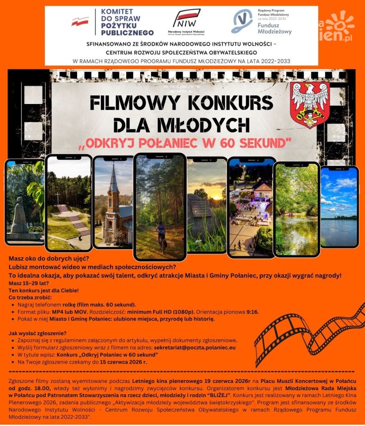 Połaniec w 60 sekund. Rusza konkurs filmowy dla młodych mieszkańców gminy