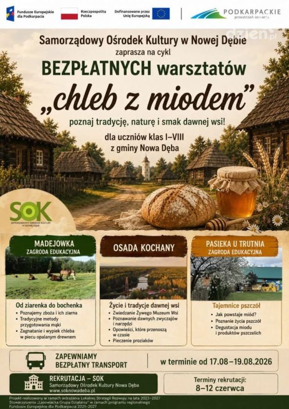 Uczniowie odkryją smak i tradycję dawnej wsi. Trwa nabór na warsztaty „Chleb z miodem”