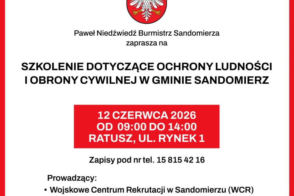 Sandomierz zaprasza mieszkańców na szkolenie z zakresu ochrony ludności i obrony cywilnej