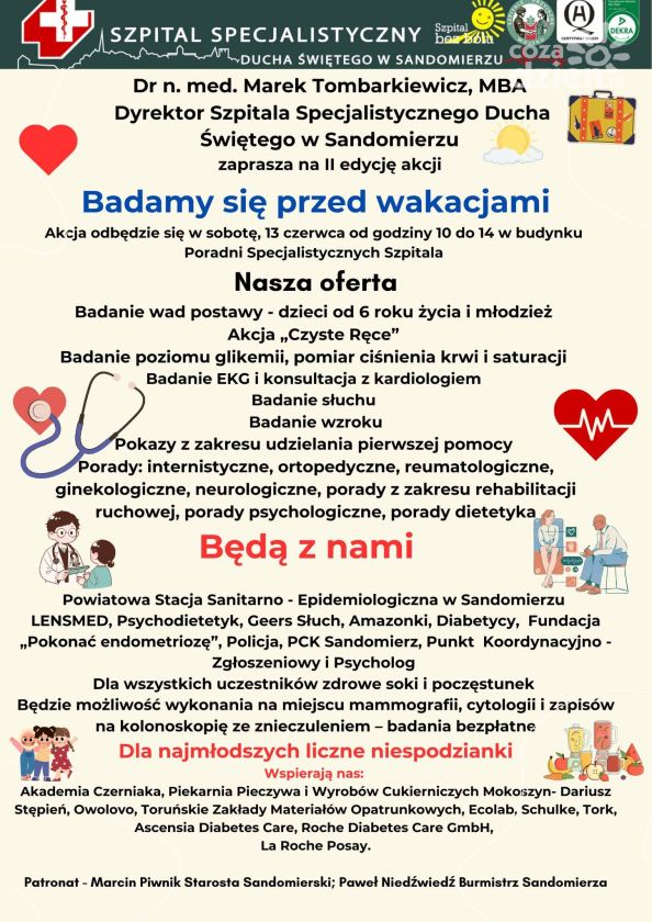 Szpital Specjalistyczny w Sandomierzu zaprasza na bezpłatne badania przed wakacjami