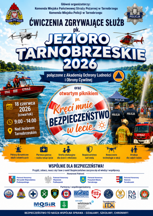 Ćwiczenia służb i piknik bezpieczeństwa nad Jeziorem Tarnobrzeskim