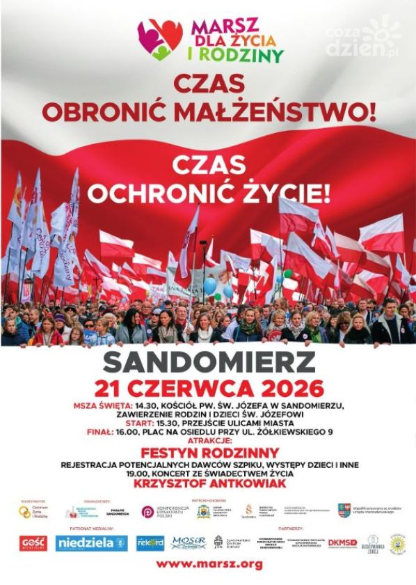 Marsz dla Życia i Rodziny w Sandomierzu. W programie msza, przemarsz i koncert