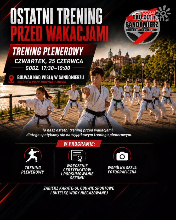 Ostatni trening przed wakacjami. Karatecy Trójki Sandomierz spotkają się na bulwarze nad Wisłą
