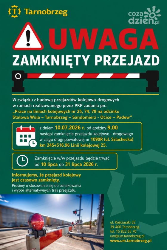 Utrudnienia i nowe przejazdy kolejowe w Tarnobrzegu. Zmiany od 10 lipca