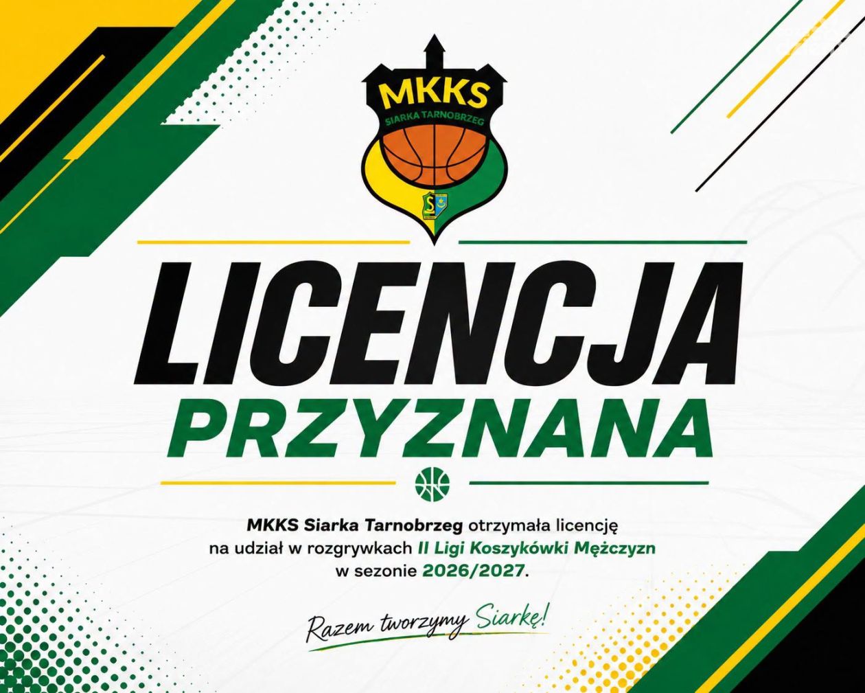 MKKS Siarka Tarnobrzeg z licencją na II ligę. Koszykarze zagrają na szczeblu centralnym